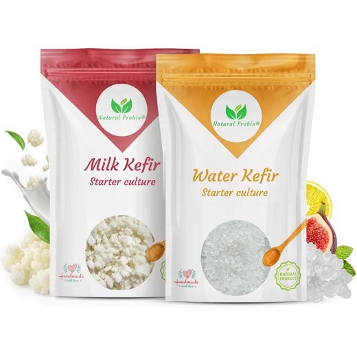 Kefir-Duo von Natural Probio: Beutel Milchkefir-Knollen und Beutel Wasserkefir-Kristalle
